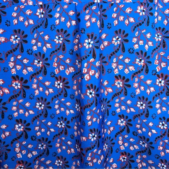 XS J Crew Blue Long Sleeve Blouse Vneck Red White Floral Boho Bohemian Colorful - Picture 10 of 13